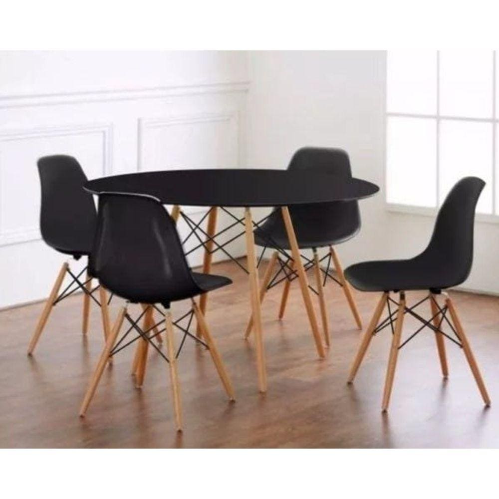 Conjunto Mesa Eiffel 90cm Preta + 4 Cadeiras Dsw Eiffel Design Charles Eames Preta - PROLAR