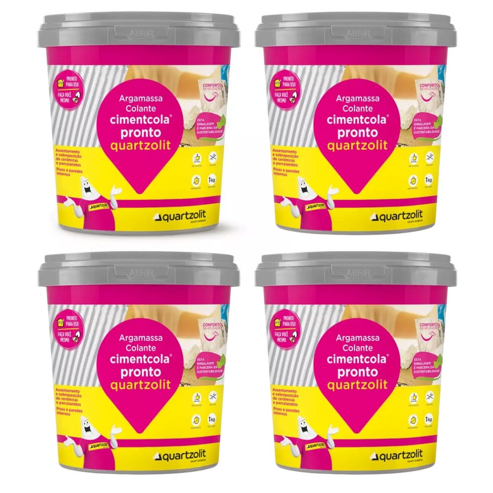 Kit 4 Cimento Cola Pronto Pratico Facil Cimentcola 1Kg Quartzolit