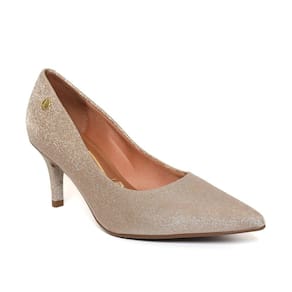 Scarpin Vizzano Tela Shine Paris Gliter Salto Médio - Dourado