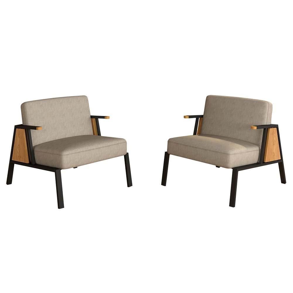 Kit 2 Poltronas Decorativa Newark Preto/cinamomo/bege - M. Arapongas