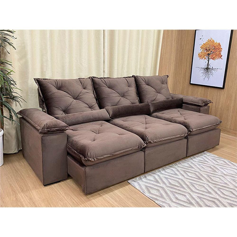 Sofá Retrátil Reclinável 2,70 m Marrom 500 Zuqui Plus