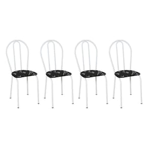 Kit 4 Cadeiras de Cozinha Texas Estampado Preto Florido Pés de Ferro Branco - Pallazio
