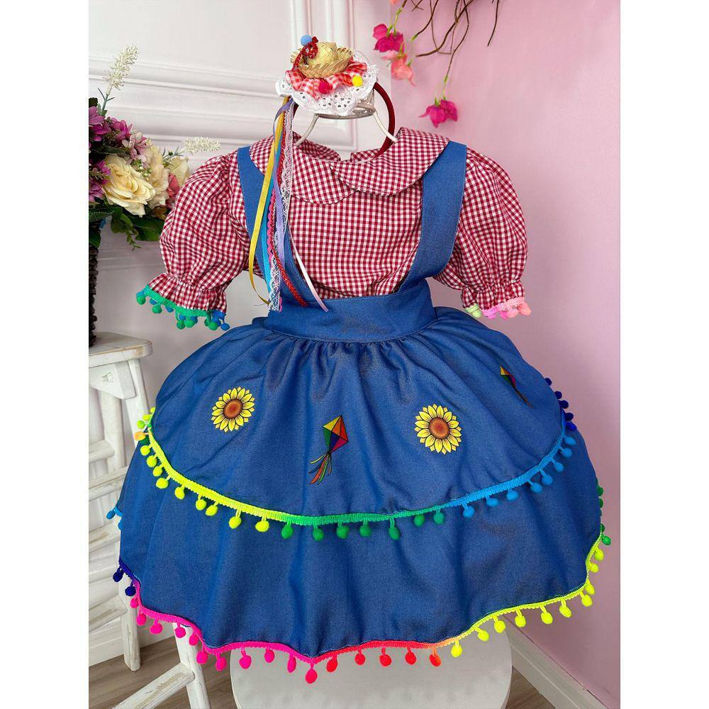 Vestido de festa junina infantil acinturado xadrez fantasias carol fsp