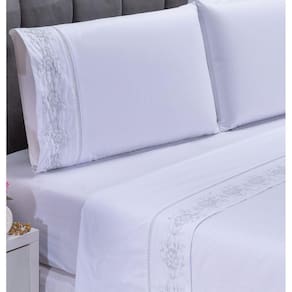 Jogo lençol Floral quarto casal king bordado 4 peças 2fronha
