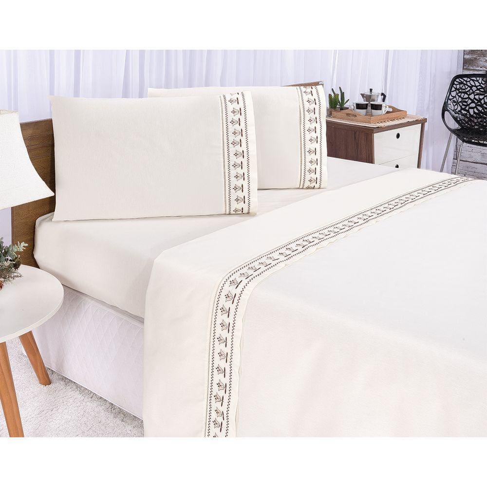 Jogo lençol Tulipa quarto casal king bordado 4 peças 2fronha