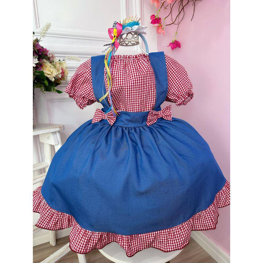 Vestido de festa junina infantil acinturado xadrez fantasias carol fsp