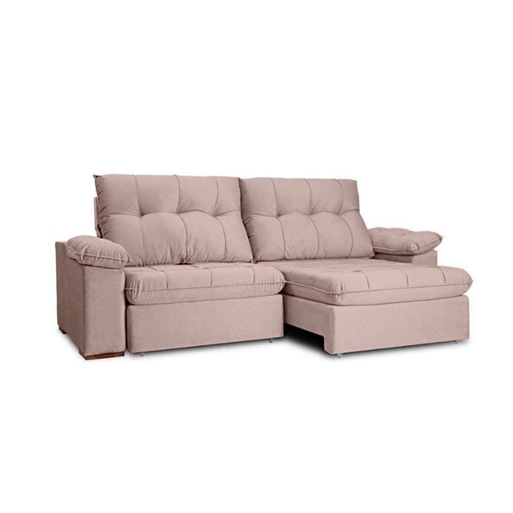sofá 3 lugares retrátil e reclinável com usbflexforma triton veludo rose 200 cm