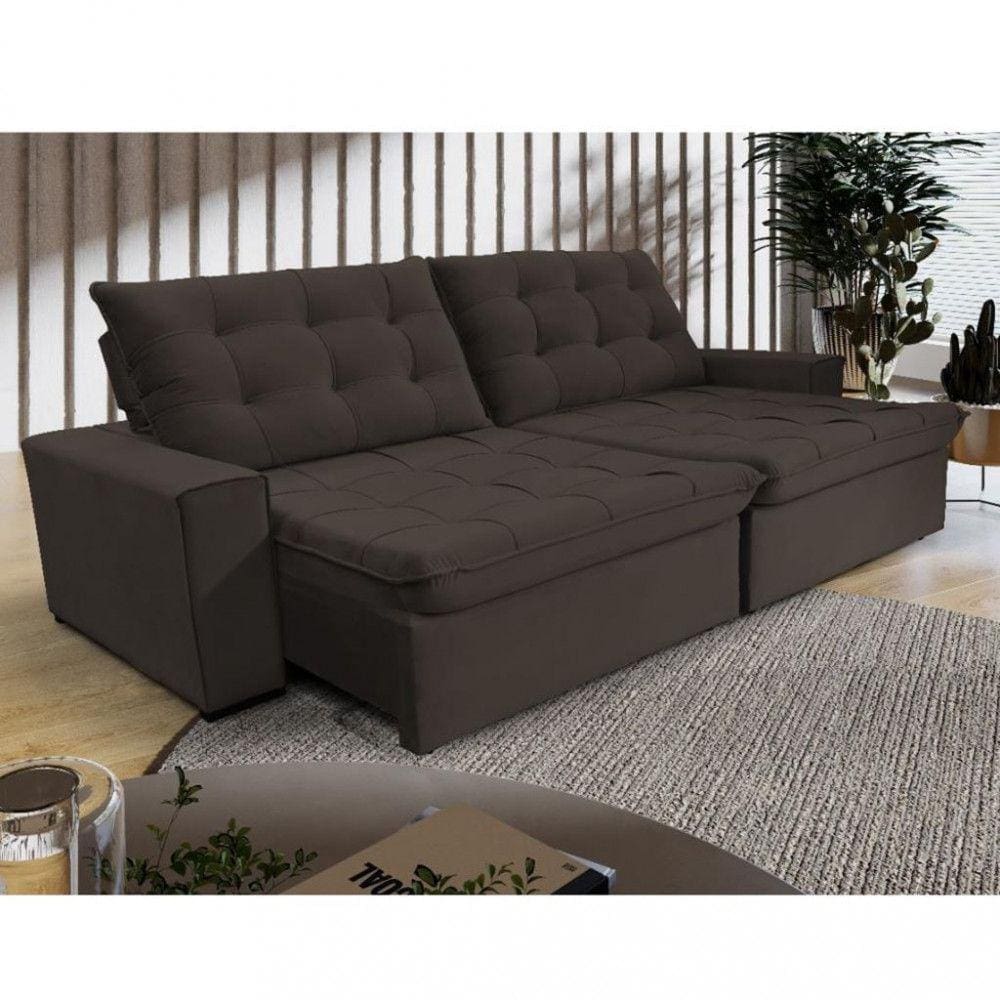 Sofá 4 Lugares Retrátil Reclinável 290cm Veludo Califórnia Wood Estofados