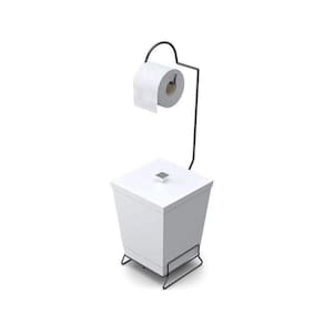 Lixeira Com Suporte De Papel Higiênico Em Aço Preto - Stolf Branco
