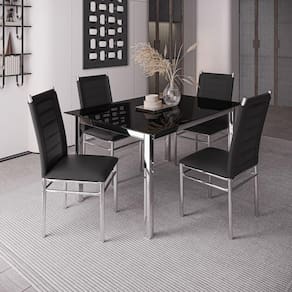 Conjunto Sala de Jantar Mesa Dubai Tampo Vidro com 4 Cadeiras Tokio Cromado/Preto