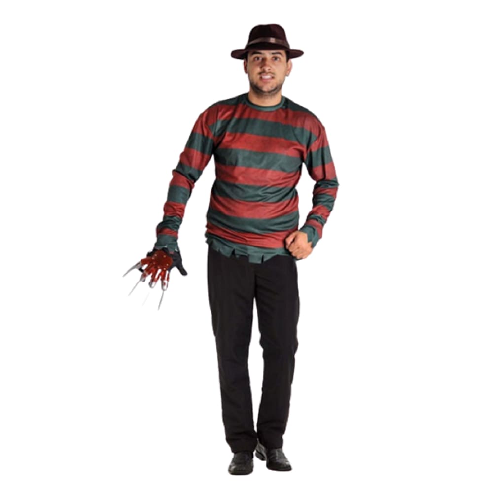 Fantasia Freddy Krueger Halloween Adulto C/ Luva E Chapéu
