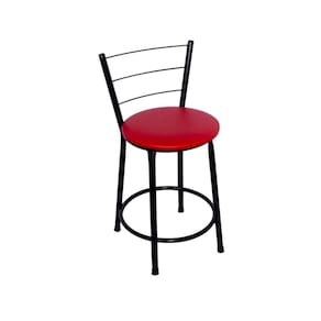 Banqueta Baixa Preta com Encosto para Cozinha Assento Vermelho