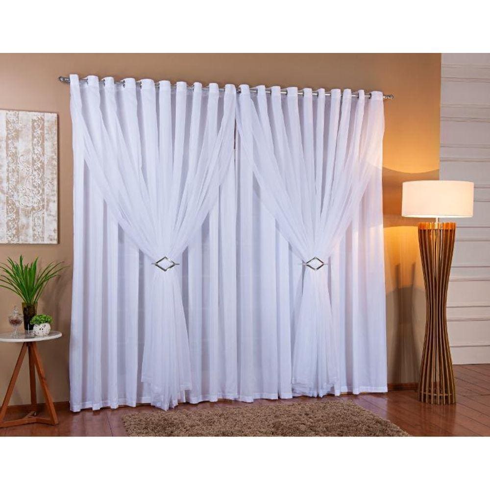 Cortina Voil Forro Microfibra Sala E Quarto 7,00X2,60 Branco