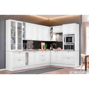 Cozinha Completa Americana 14Pçs (3 Armários + 4 Balcões + 1 Paneleiro + 6 Complementos) Branco
