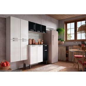 Cozinha Completa Dona Maria 4Pçs (1 Armário + 1 Balcão + 1 Paneleiro + 1 Complemento) Branco/preto