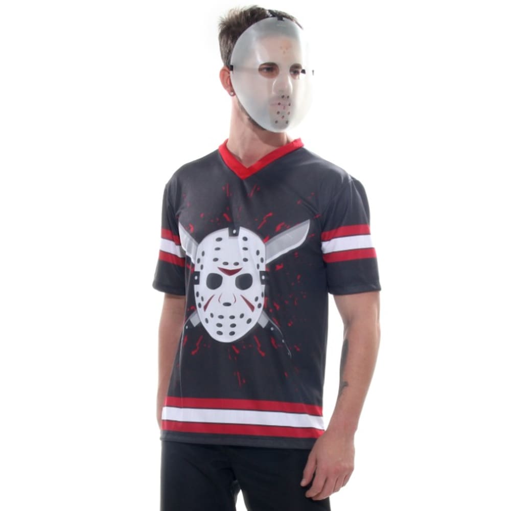 Fantasia Halloween Jason Masculino Adulto Camisa C/ Máscara