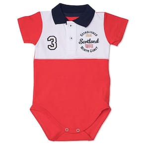 Body Infantil Gola Polo com Recorte Toffee Cor Vermelho - Nº6 a 9 meses