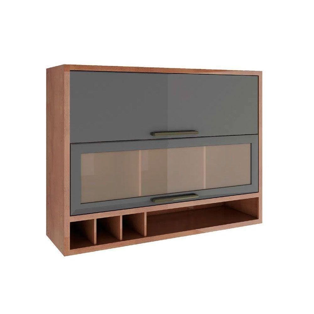 Armário Aéreo P/ Cozinha Syrah 2 Portas (1 C/ Vidro) 120cm Castanho/chumbo - Ronipa