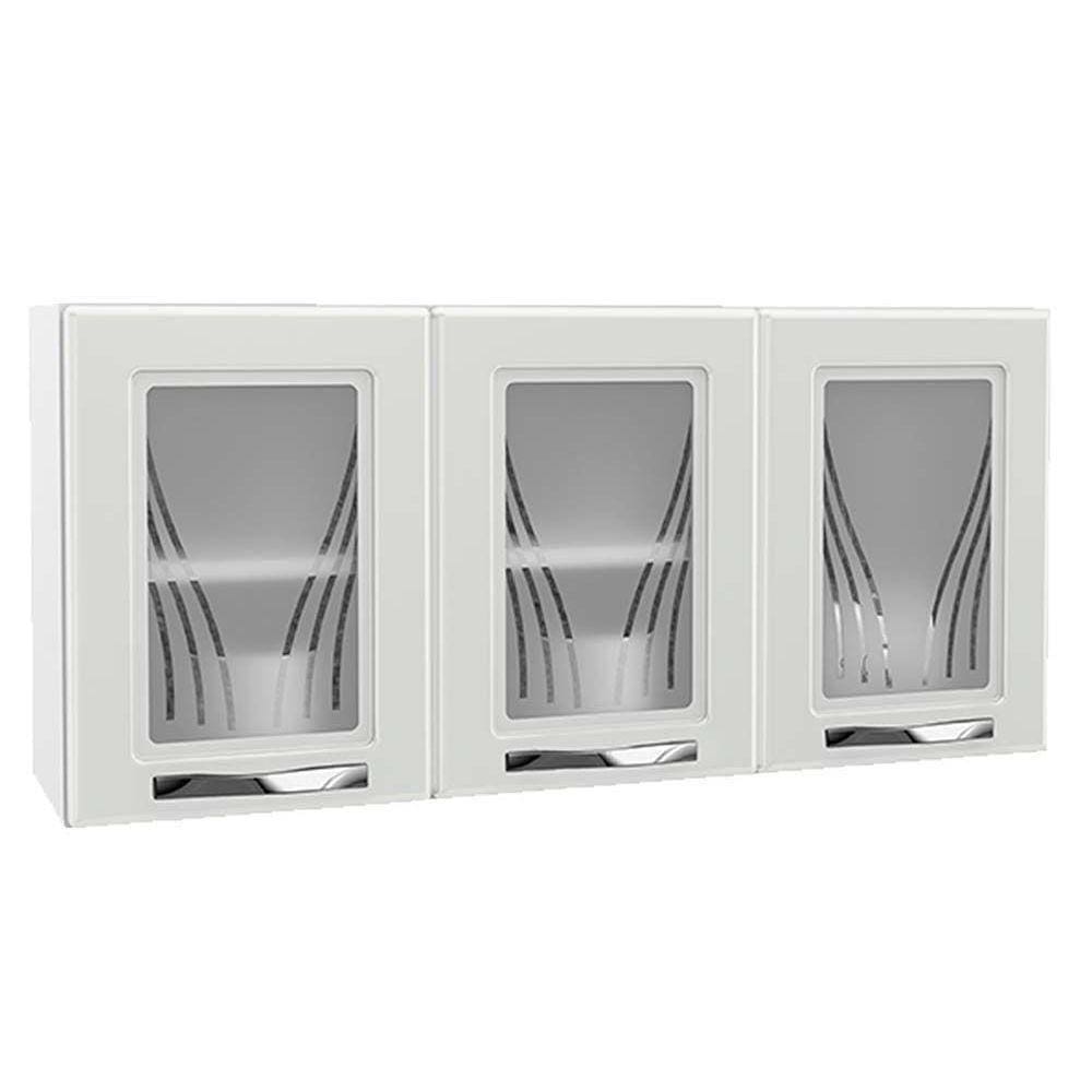 Armário Aéreo P/ Cozinha Star New C/ 3 Portas C/vidro 120cm Branco - Telasul