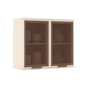 Armário Aéreo P/ Cozinha Connect C/ 2 Portas C/vidro 80cm Off White - Henn