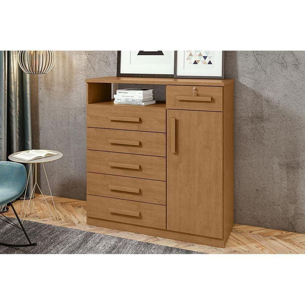 Cômoda De Quarto Da Vinci New C/ 1 Porta 1 Nicho E 6 Gavetas Rovere/amêndoa - Lopas