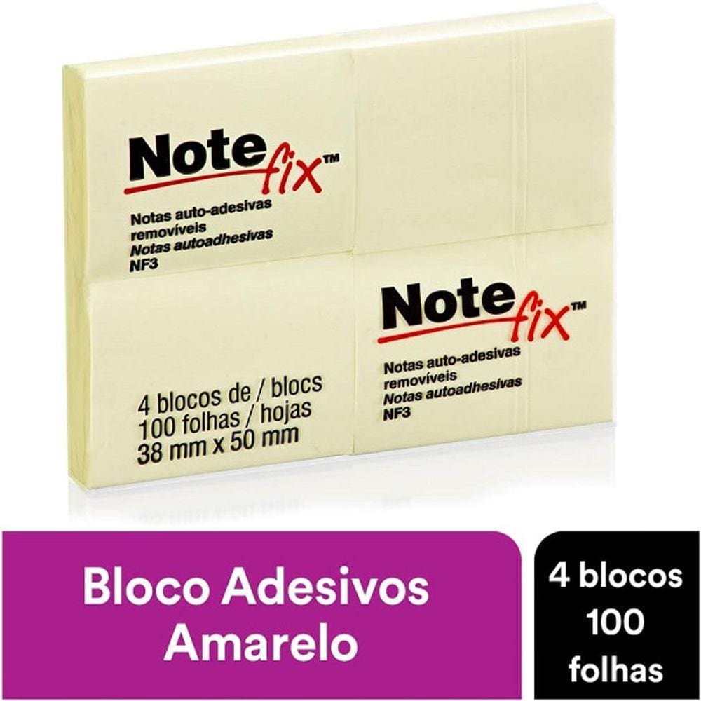 POST-IT Notefix Amarelo 3M 38MM X 50MM 4 Blocos 100 Folhas Cada