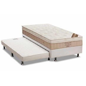 Cama Box C/Auxiliar Solteiro: Colchão Ortobom Nanolastic Elegant + Base Crc Courano Branco(88X188)