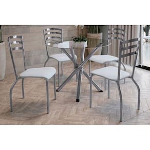 Sala De Jantar Completa Volga 95Cm + 4 Cadeiras Portugal Cromado/Courano Branco - Kappesberg