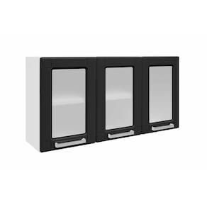 Armário Aéreo P/ Cozinha Múltipla 6010 3 Portas C/vidro 105cm Branco/preto - Bertolini