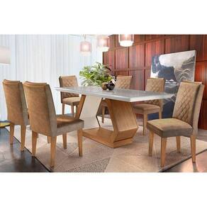 Conjunto: Mesa Sala JantarTampo Madeirado C/ Vidro 180cm Canto Reto + 6 Cadeiras Imbuia/chocolate