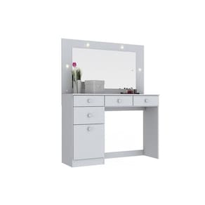 Penteadeira Camarim Juvenil Chanel C/ 1 Porta E 4 Gavetas C/ Espelho Branco - Henn