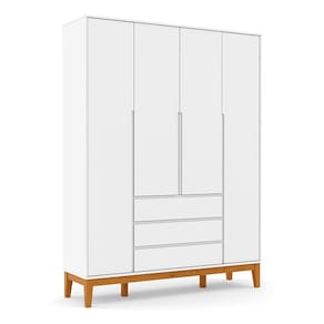Guarda Roupa infantil 4 Portas e 3 Gavetas Nature Clean 100% MDF Cor Branco Soft Eco Wood - Matic Móveis