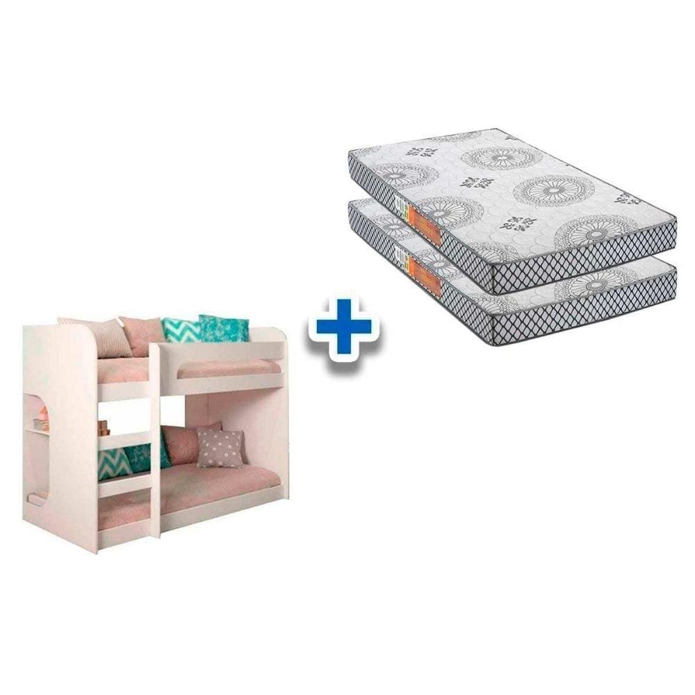Colchão Pérola Black (2Un) + Beliche Ema Branco