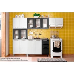 Cozinha Modulada Múltipla 4 Peças (2 Armários + 1 Balcão + 1 Paneleiro) C4p75 Branco/preto