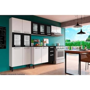 Kit De Cozinha Completa 4 Peças Gourmet (2 Armários + 1 Balcão + 1 Paneleiro) C4p65 Branco/preto
