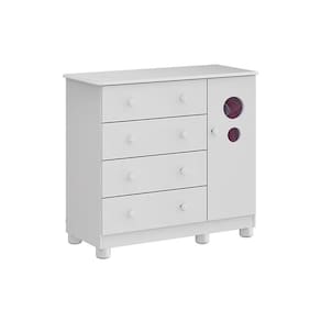 Cômoda De Quarto Bolinha C/ 1 Porta Cristal E 4 Gavetas Branco - Peroba