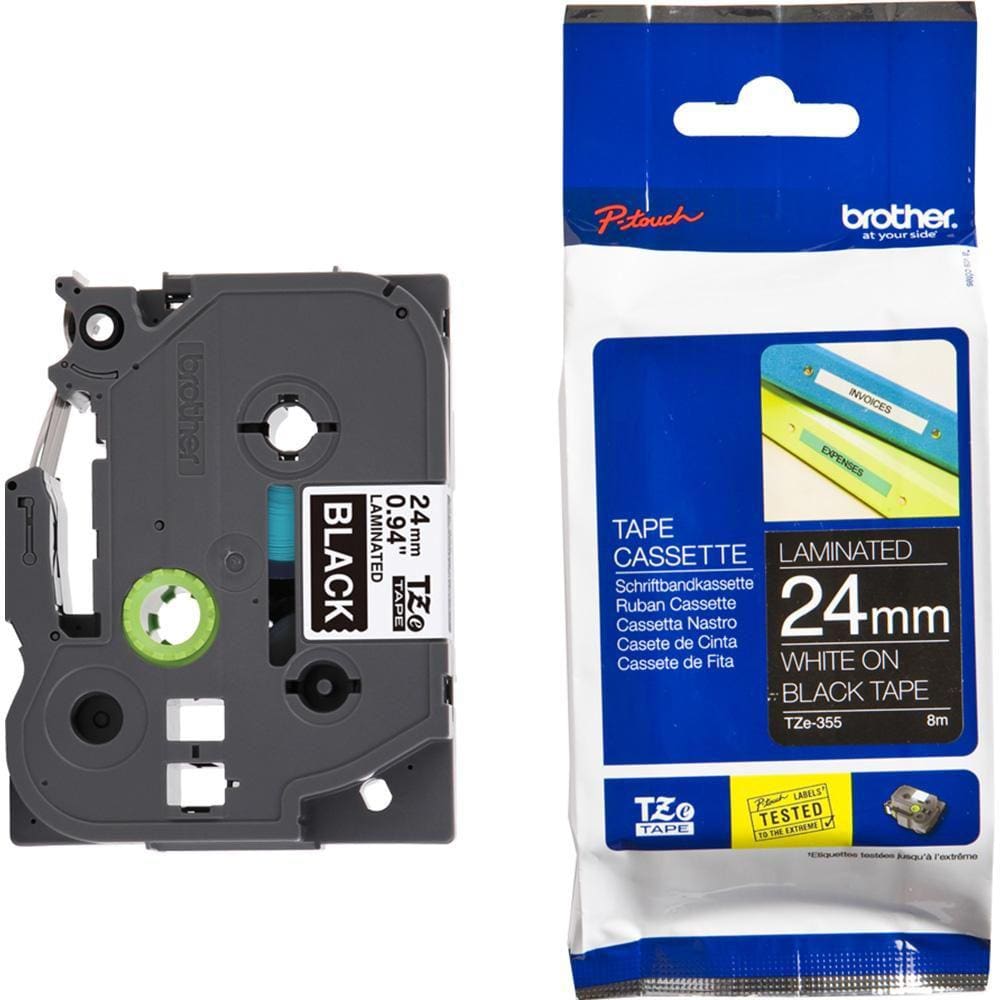 Fita Brother TZE-355 24mm Branco/Preto