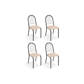 Cadeira Sala De Jantar Noruega 4C077Prf Kit 4 Un Preto Fosco/Courano Nude - Kappesberg