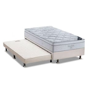 Cama Box C/Auxiliar Solteiro: Colchão Ortobom Superpocket Freedom Visco + Base Branco(88X188)