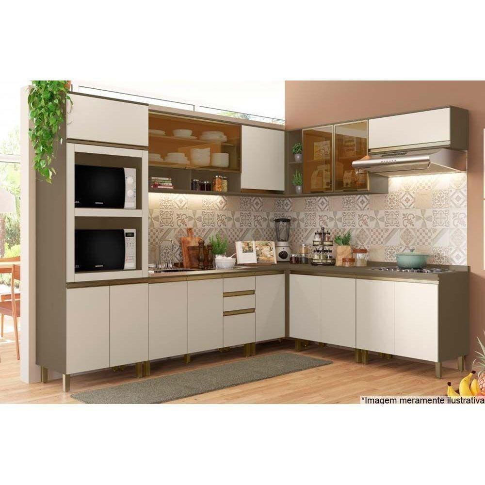 Cozinha Henn 13 Peças (4 Armários + 4 Balcões + 1 Paneleiro + 4 Complementos) C13p01 Duna/cristal