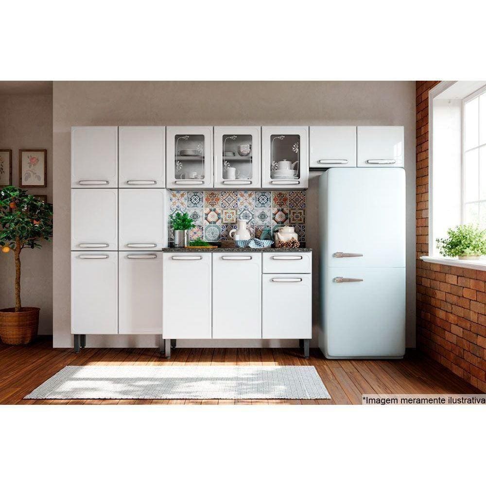Kit De Cozinha Modulada 4 Peças Evidence (2 Armários + 1 Balcão + 1 Paneleiro) C4p39 Branco