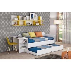 Sofá Cama Solteiro Helena C/ 2 Gavetas E Auxiliar Branco - Cimol