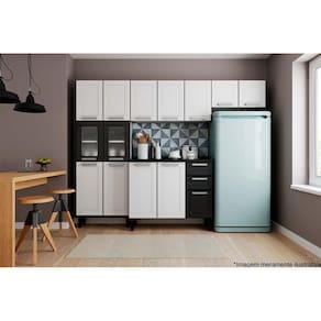 Cozinha Modulada Completa Múltipla 4 Peças (2 Armários + 1 Balcão + 1 Paneleiro) C4p87 Branco/preto