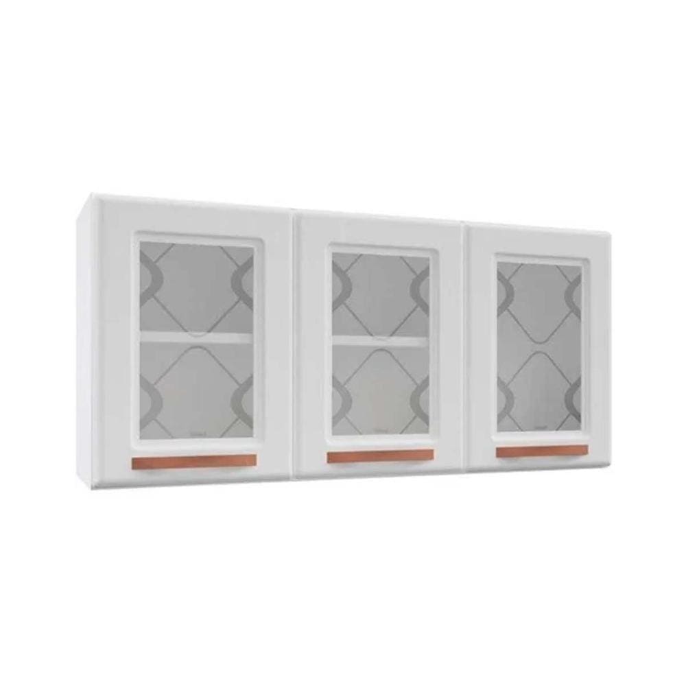 Módulo Cozinha Telasul Mirage New Armário 3 Portas C/ Vidro Branco