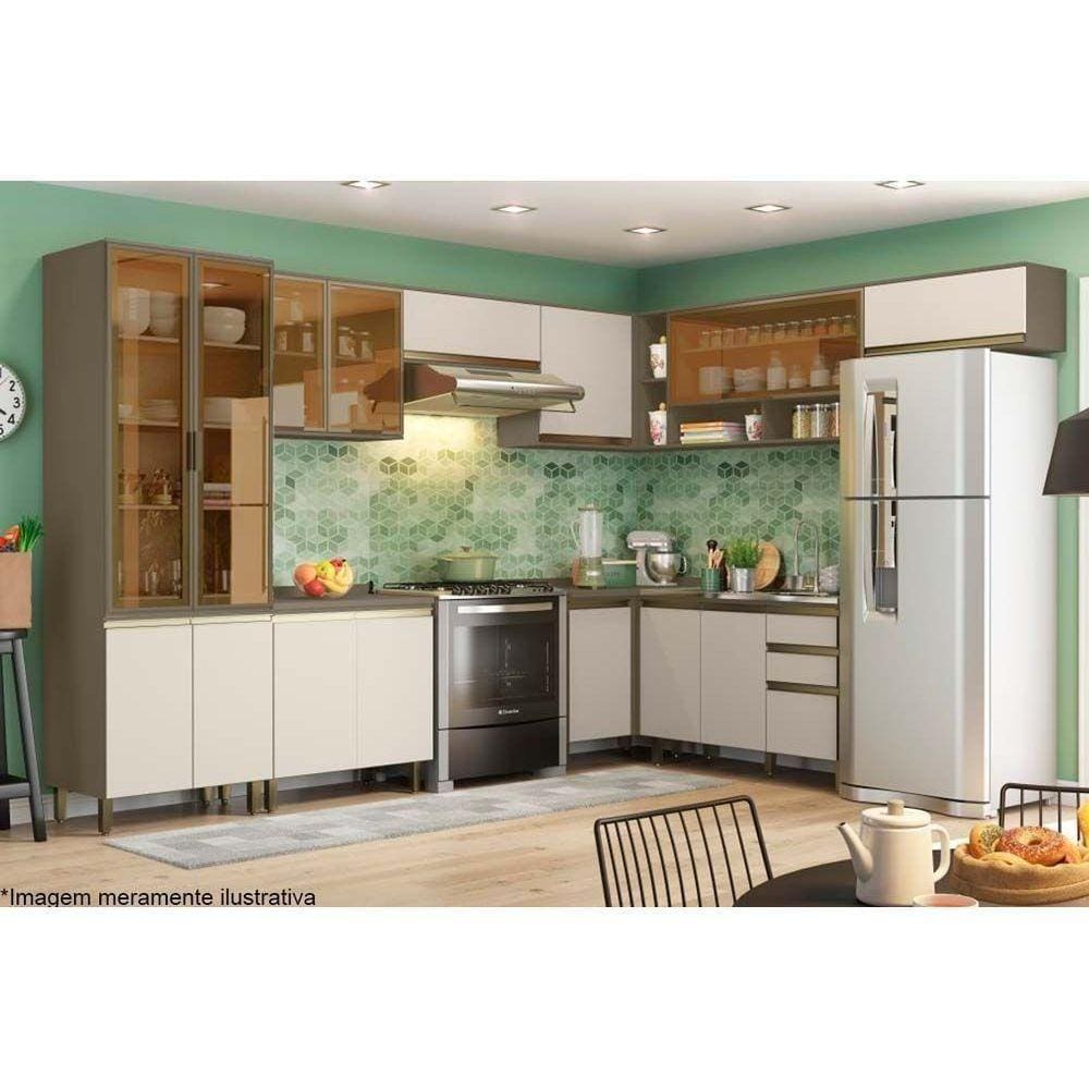 Cozinha Henn 12 Peças (5 Armários + 3 Balcões + 1 Paneleiro + 3 Complementos) C12p02 Duna/cristal