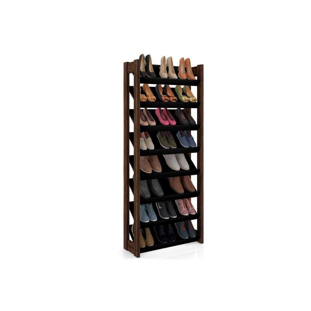 Armário Sapateira Quarto 8 Prats Az1006 Preto/nogal - Tecno Mobili
