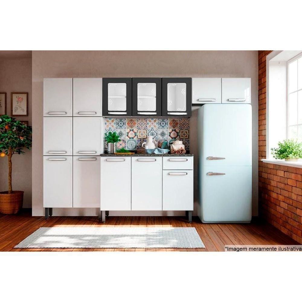 Cozinha Modulada Bertolini 4 Peças (2 Armários + 1 Balcão + 1 Paneleiro) C4p50 Branco/preto