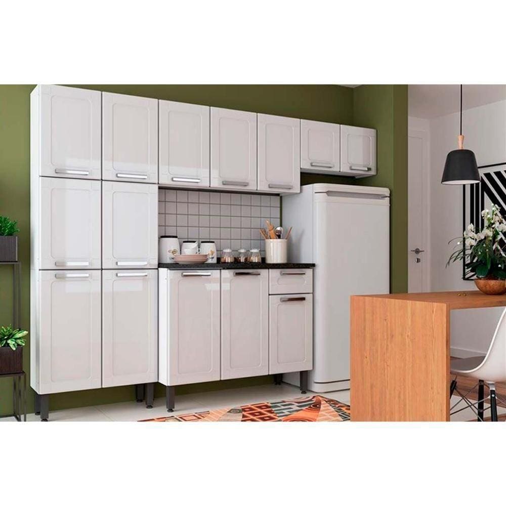 Kit De Cozinha Completa 4 Peças Múltipla (2 Armários + 1 Balcão + 1 Paneleiro) C4p72 Branco