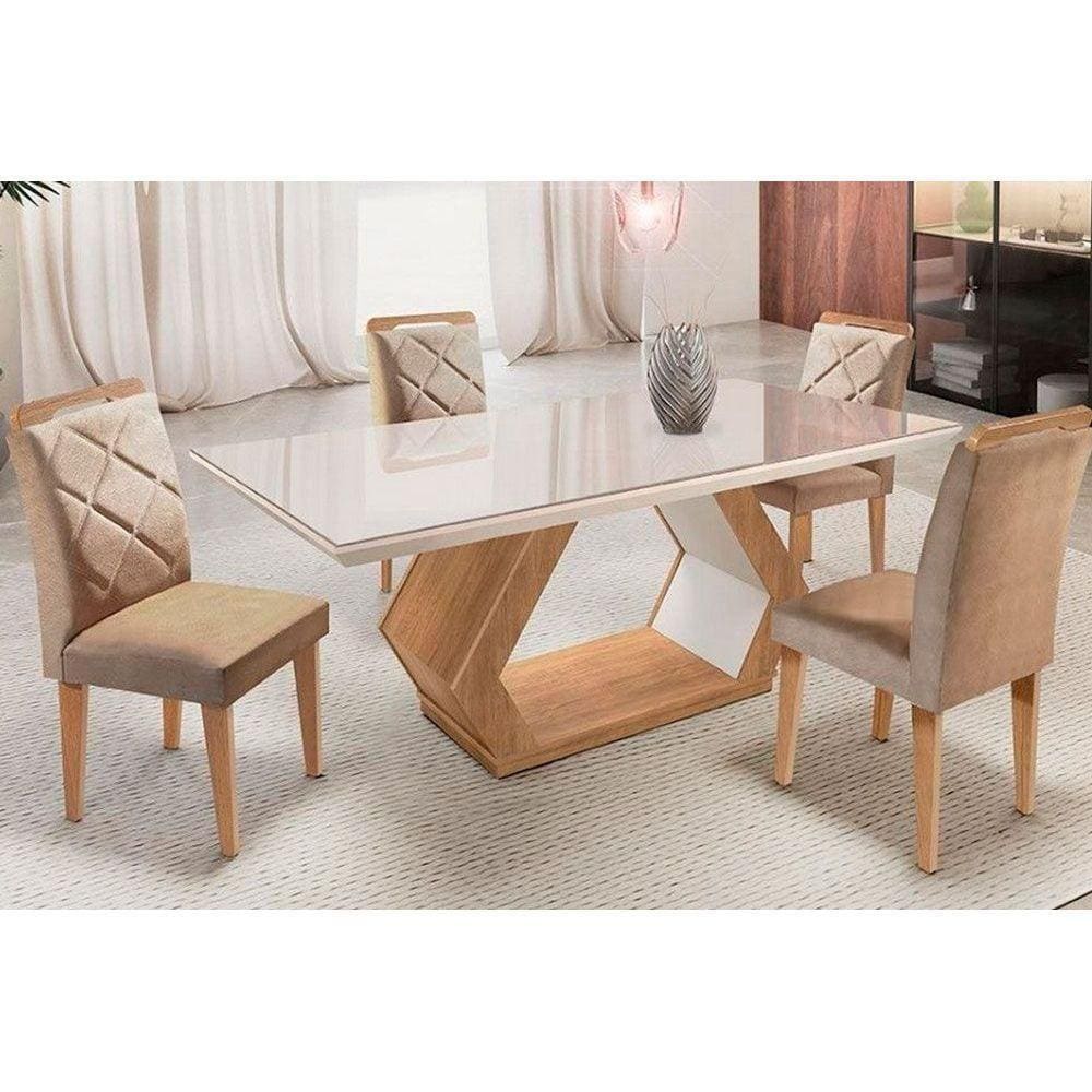 Sala De Jantar Completa Reto 180Cm + 4 Cadeiras Berlim Imbuia/Chocolate Capuccino - Rufato