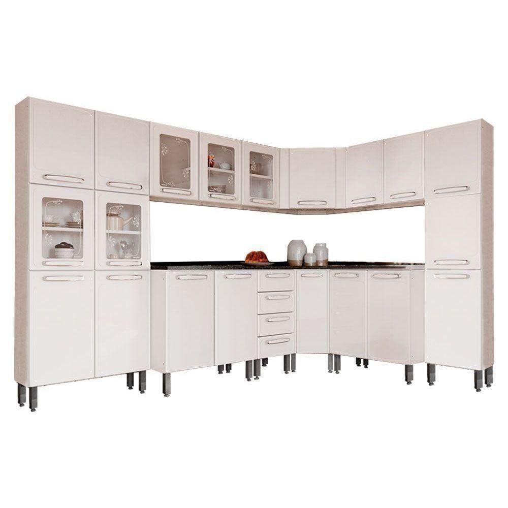 Cozinha Modulada Completa Evidence 8 Peças (3 Armários + 3 Balcões + 2 Paneleiros) C8p23 Branco